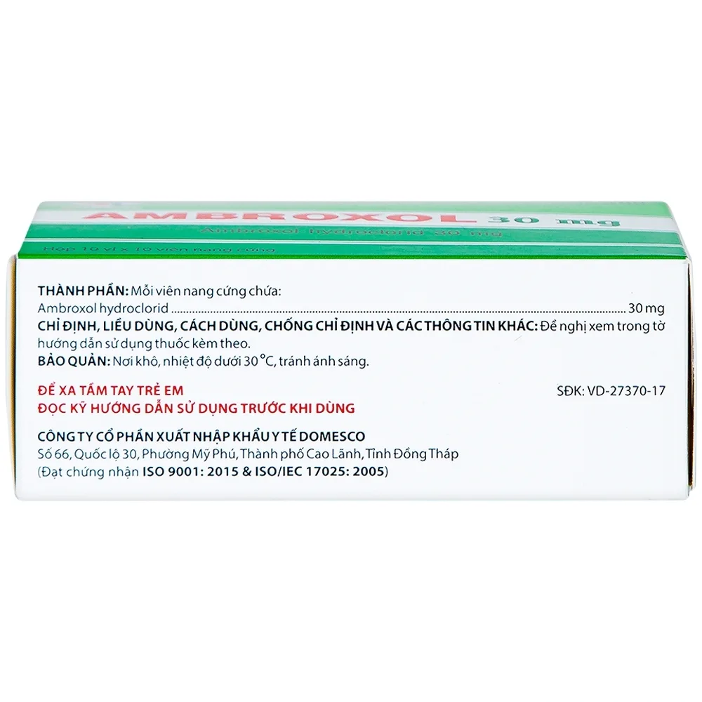 Hình ảnh Thuốc Ambroxol 30mg Domesco điều trị viêm phế quản, hen phế quản (10 vỉ x 10 viên)