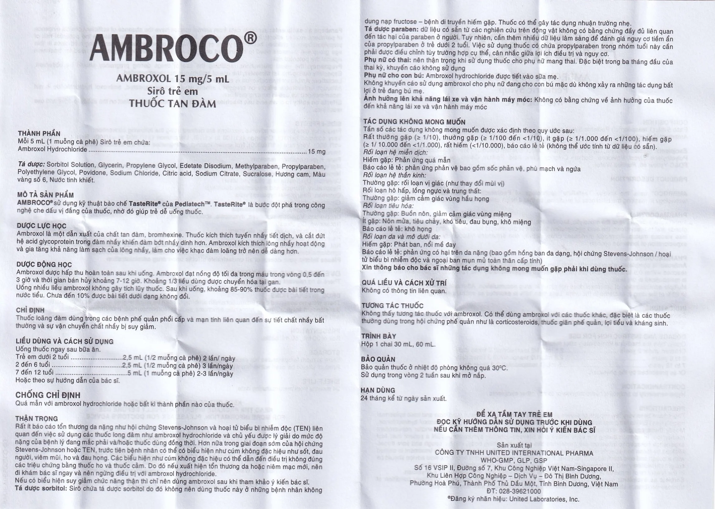 Hình ảnh Siro Ambroco United hỗ trợ tan đàm cho trẻ (60ml)