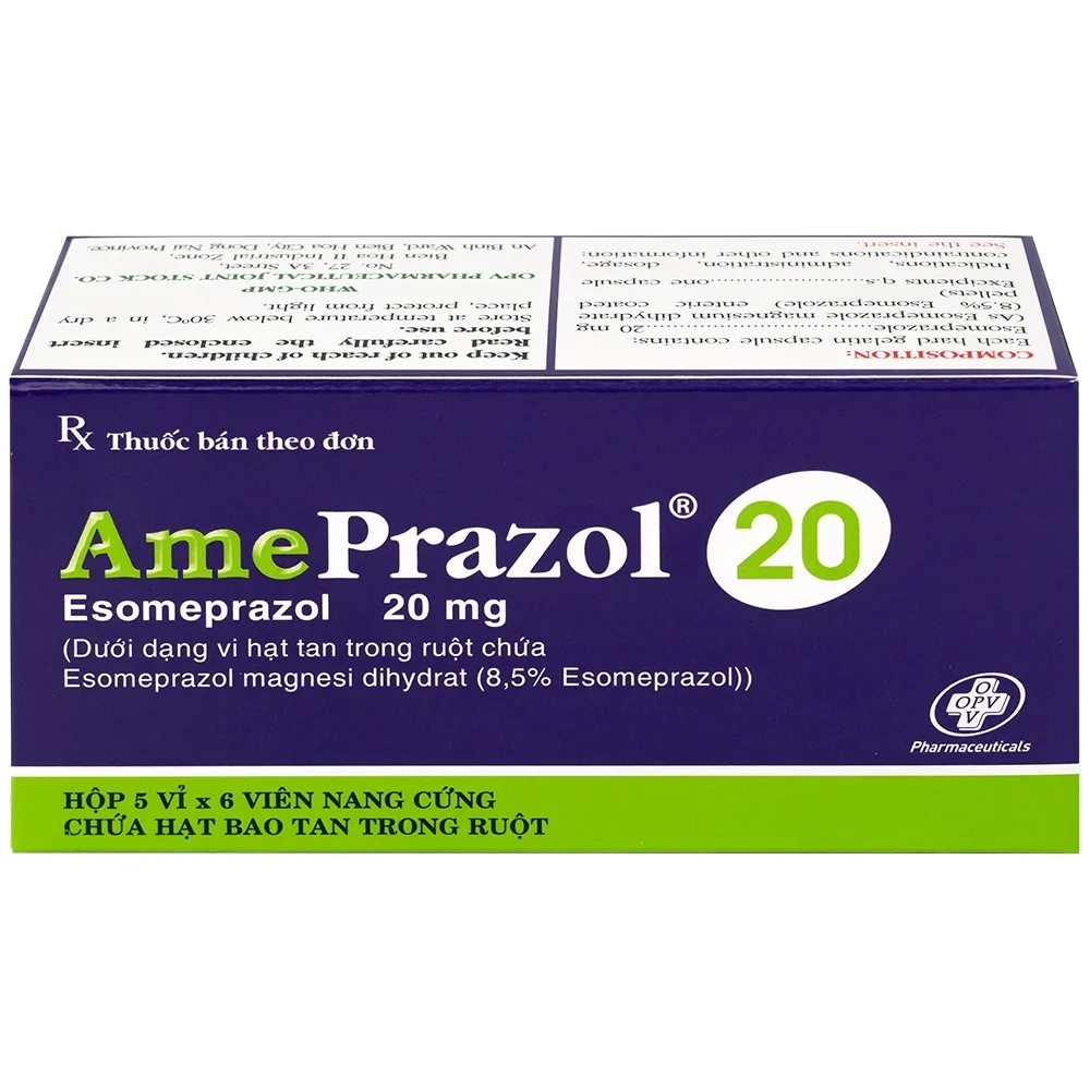 Hình ảnh Thuốc AmePrazol 20mg OPV điều trị bệnh trào ngược dạ dày thực quản (5 vỉ x 6 viên)