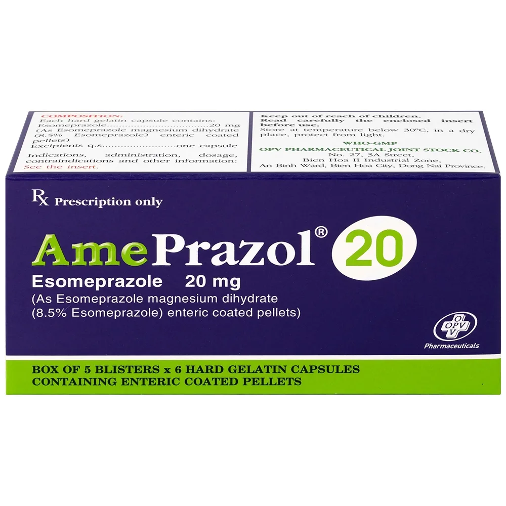 Hình ảnh Thuốc AmePrazol 20mg OPV điều trị bệnh trào ngược dạ dày thực quản (5 vỉ x 6 viên)