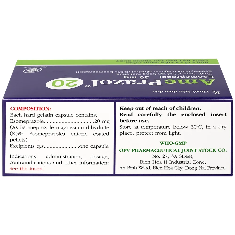 Hình ảnh Thuốc AmePrazol 20mg OPV điều trị bệnh trào ngược dạ dày thực quản (5 vỉ x 6 viên)