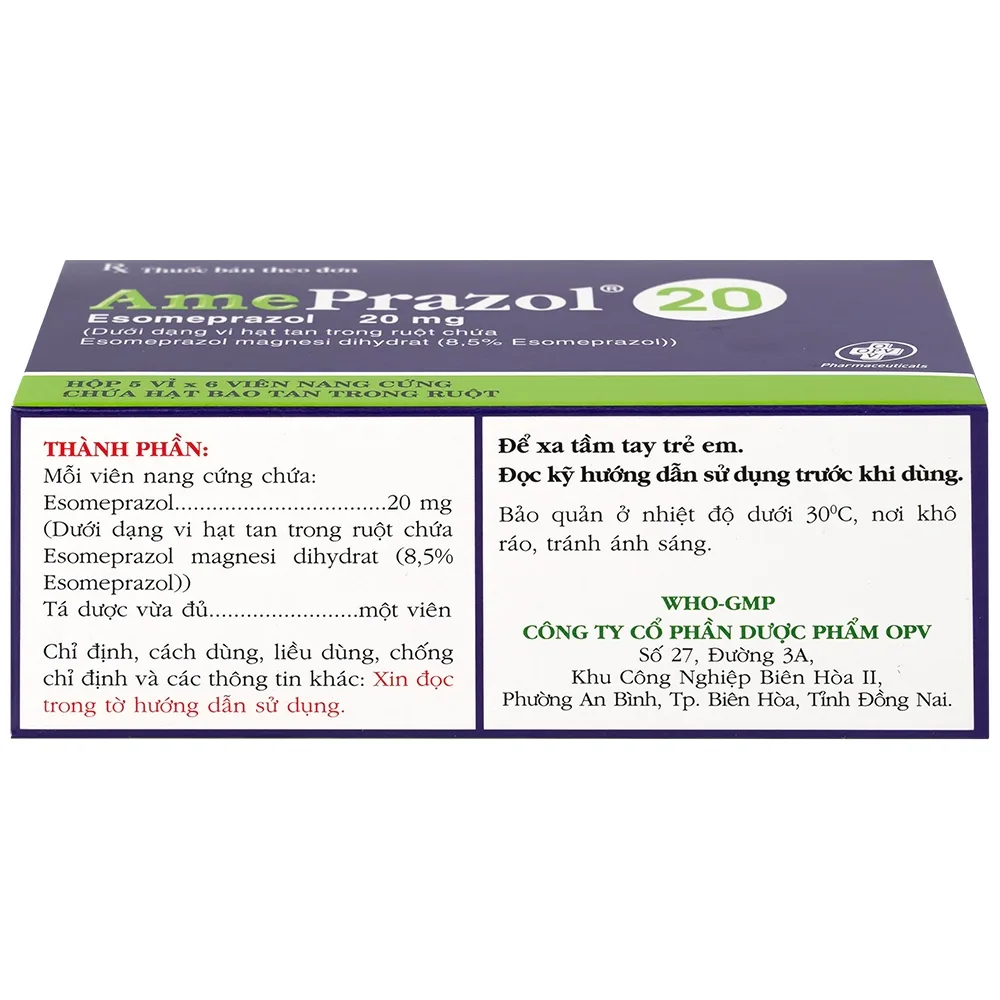 Hình ảnh Thuốc AmePrazol 20mg OPV điều trị bệnh trào ngược dạ dày thực quản (5 vỉ x 6 viên)