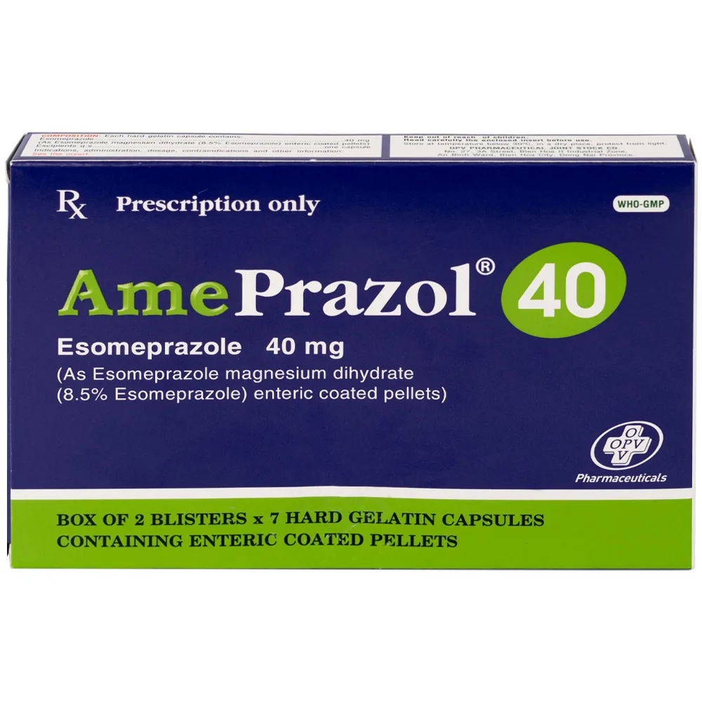 Hình ảnh Thuốc AmePrazol 40mg OPV điều trị bệnh trào ngược dạ dày, thực quản (2 vỉ x 7 viên)