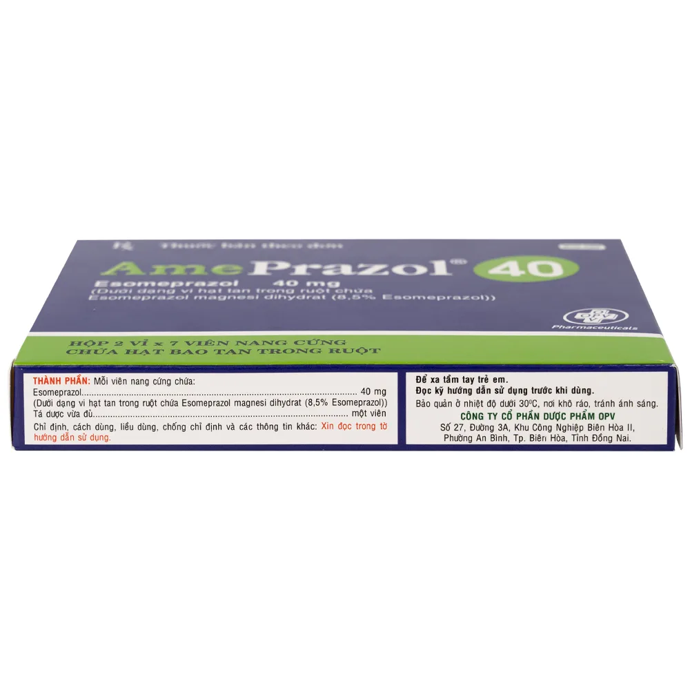 Hình ảnh Thuốc AmePrazol 40mg OPV điều trị bệnh trào ngược dạ dày, thực quản (2 vỉ x 7 viên)
