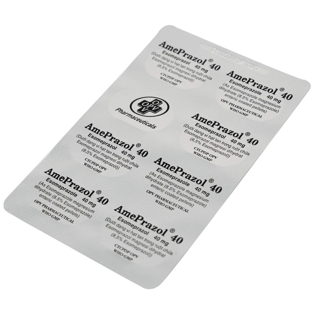 Hình ảnh Thuốc AmePrazol 40mg OPV điều trị bệnh trào ngược dạ dày, thực quản (2 vỉ x 7 viên)