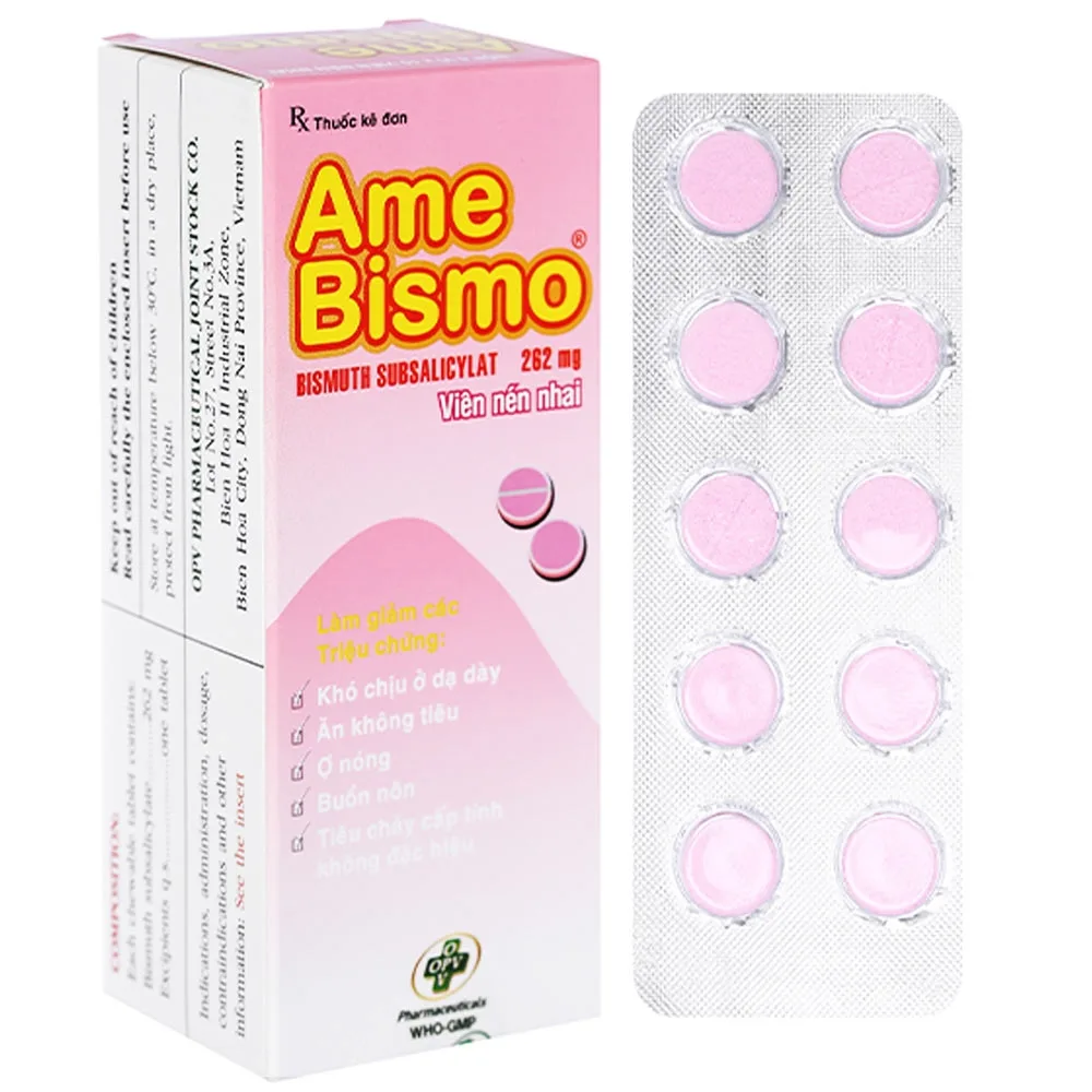 Hình ảnh Thuốc Ame Bismo 262mg OPV giảm khó chịu ở dạ dày, ăn không tiêu, ợ nóng (6 vỉ x 10 viên)