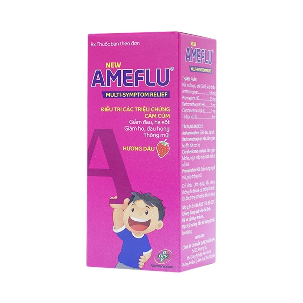 Hình ảnh Siro Ameflu Multi-Symtom Relief OPV hương dâu điều trị các triệu chứng cảm cúm (60ml)