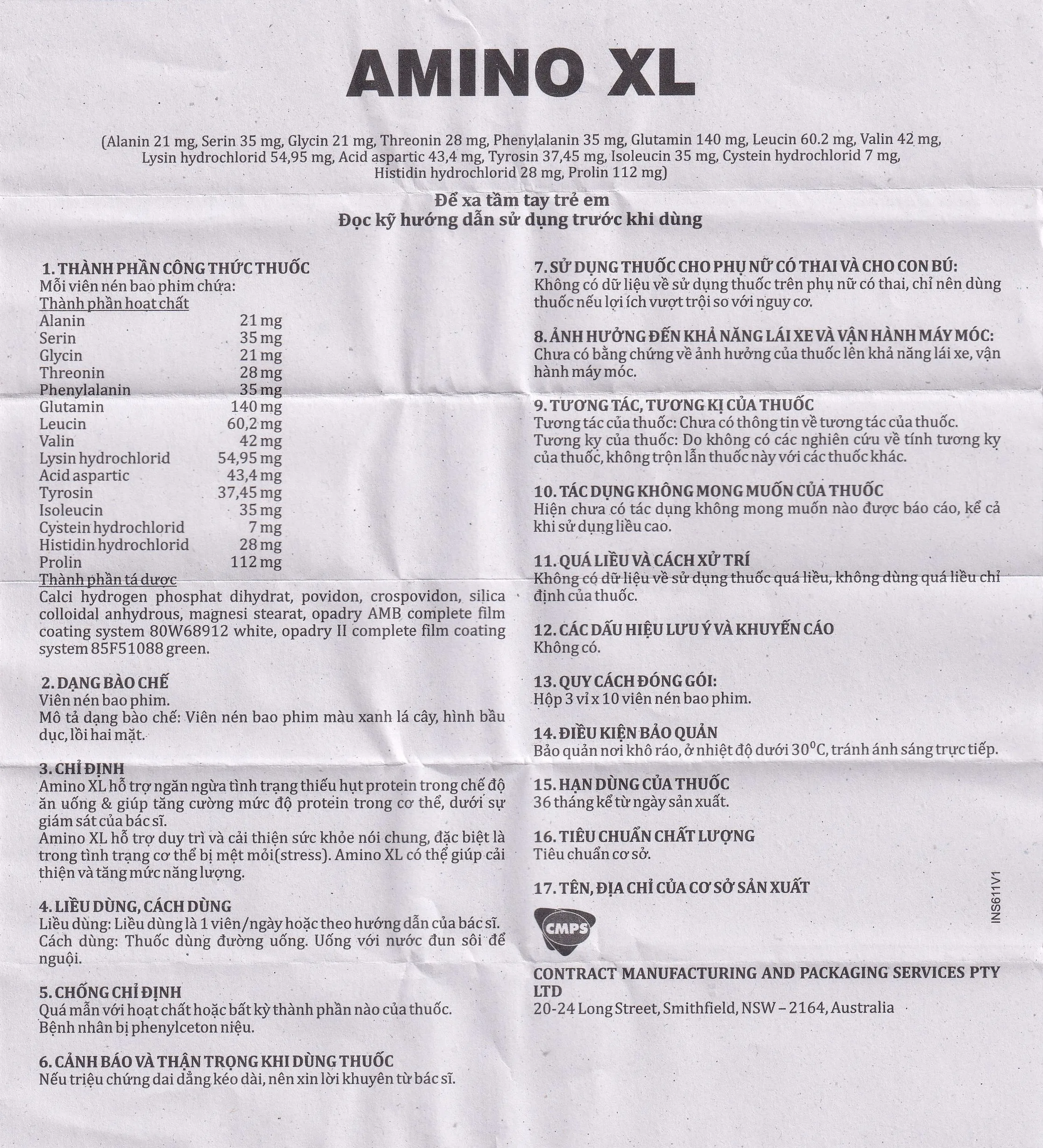 Hình ảnh Thuốc Amino XL CMPS hỗ trợ ngăn ngừa thiếu hụt protein, duy trì và cải thiện sức khỏe (3 vỉ x 10 viên)