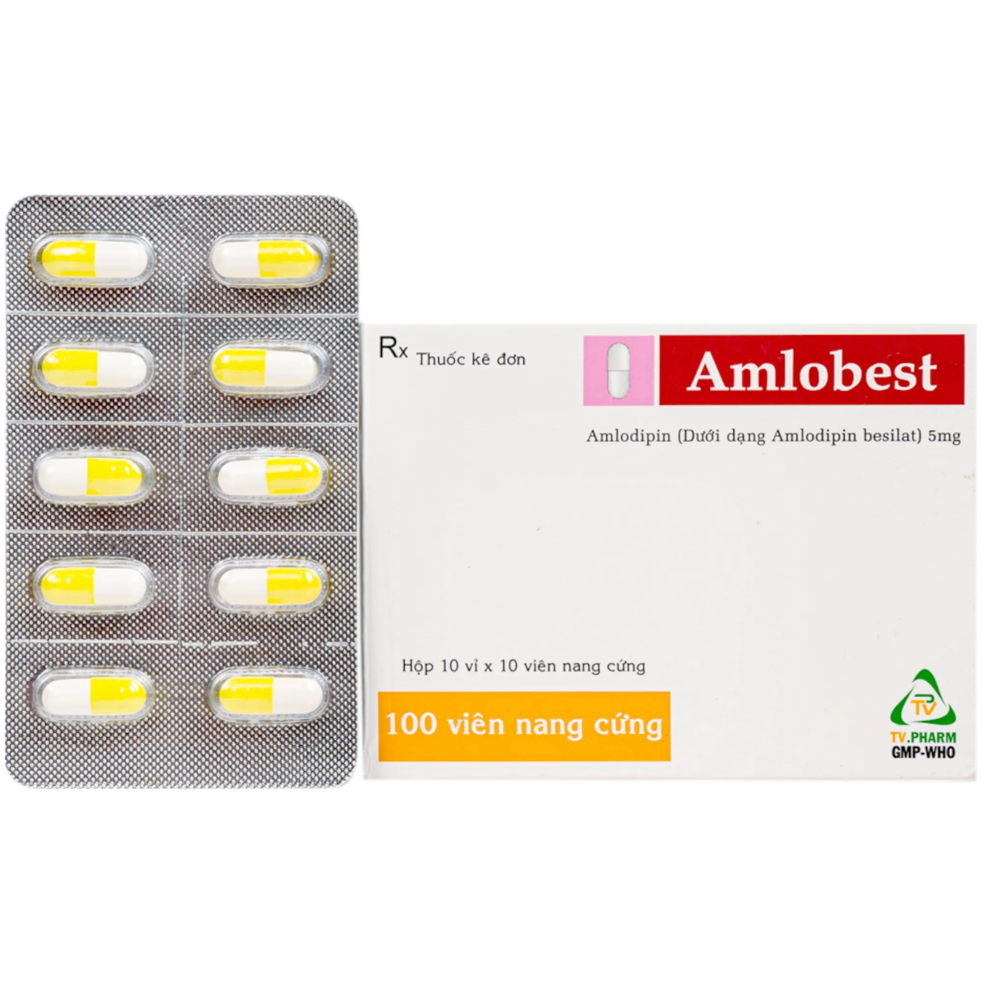 Hình ảnh Thuốc Amlobest 5mg TV.Pharm điều trị tăng huyết áp và dự phòng đau thắt ngực ổn định (10 vỉ x 10 viên)