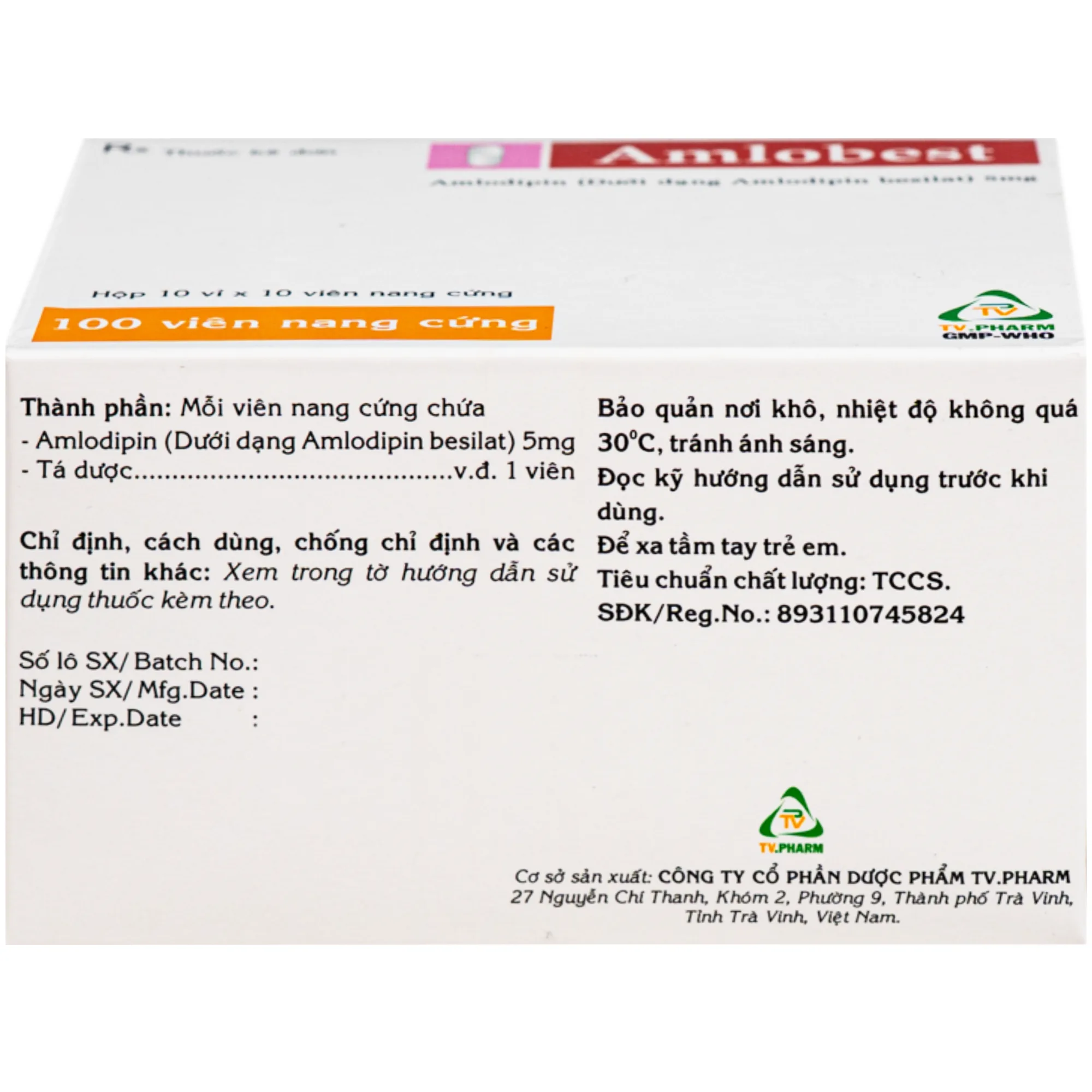 Hình ảnh Thuốc Amlobest 5mg TV.Pharm điều trị tăng huyết áp và dự phòng đau thắt ngực ổn định (10 vỉ x 10 viên)