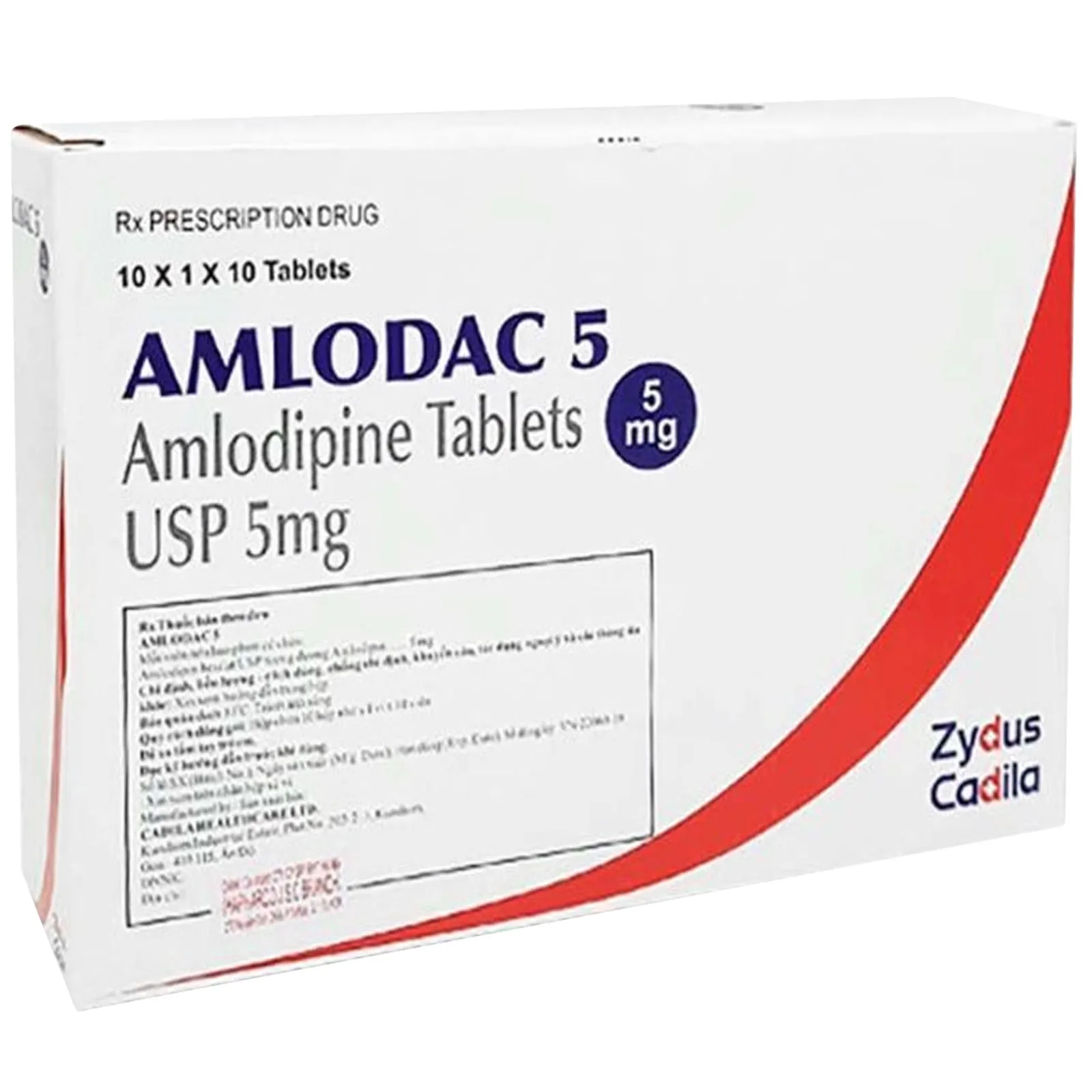 Hình ảnh Thuốc Amlodac 5mg Zydus điều trị tăng huyết áp, đau thắt ngực ổn định mạn tính (10 vỉ x 10 viên)