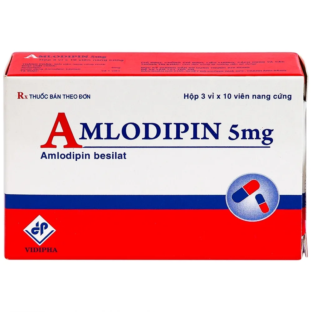 Hình ảnh Thuốc Amlodipin 5mg Vidipha điều trị tăng huyết áp, đau thắt ngực (3 vỉ x 10 viên)