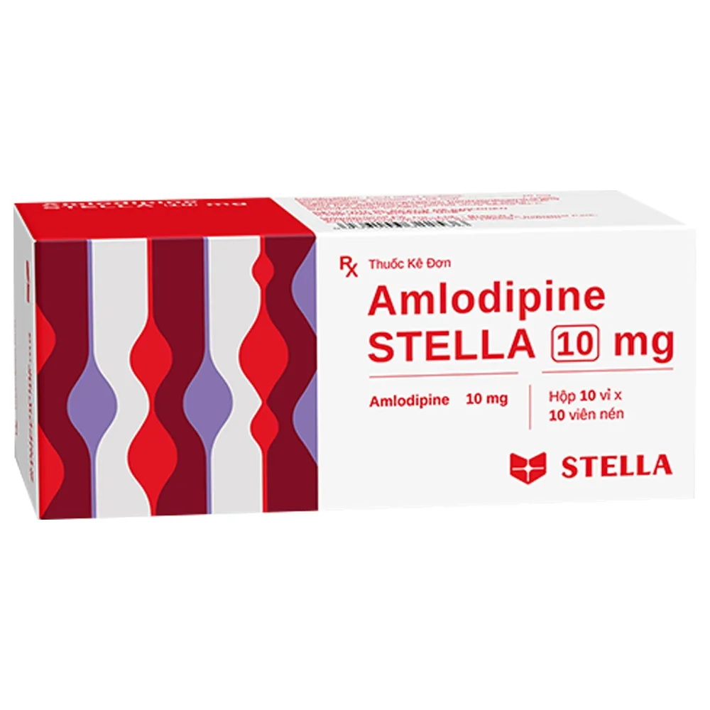 Hình ảnh Thuốc Amlodipine Stella 10mg điều trị tăng huyết áp, đau thắt ngực ổn định mạn tính (10 vỉ x 10 viên)