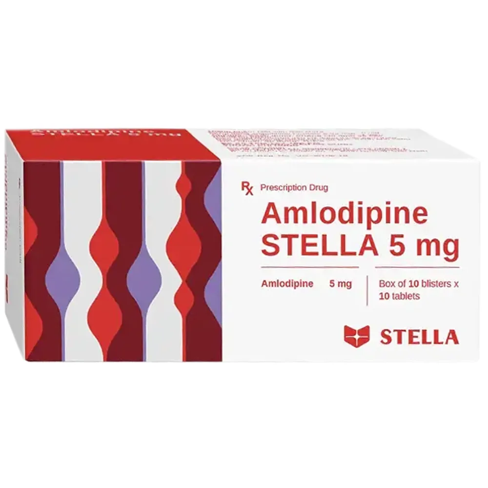 Hình ảnh Thuốc Amlodipine 5mg Stella Pharm điều trị tăng huyết áp, đau thắt ngực ổn định mạn tính (10 vỉ x 10 viên)