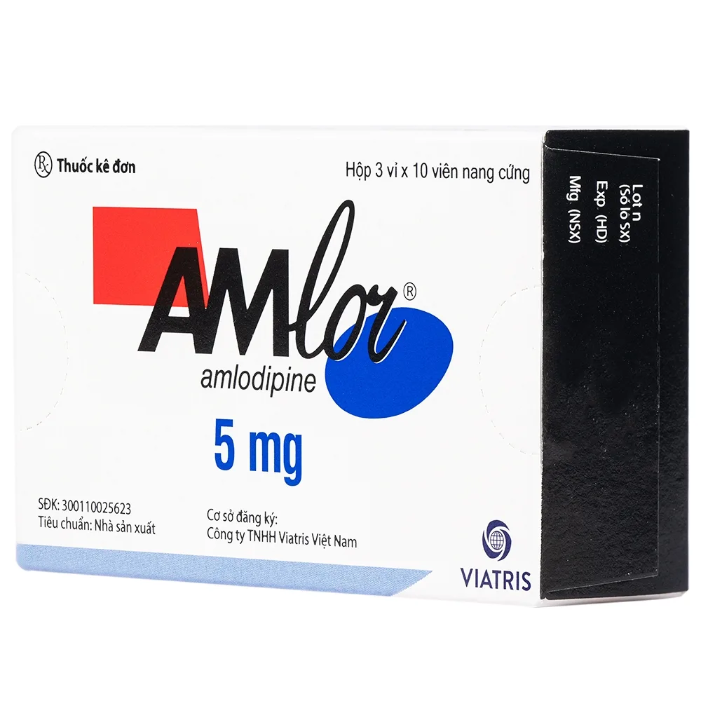 Hình ảnh Thuốc Amlor 5mg Viatris điều trị tăng huyết áp, đau thắt ngực (3 vỉ x 10 viên)