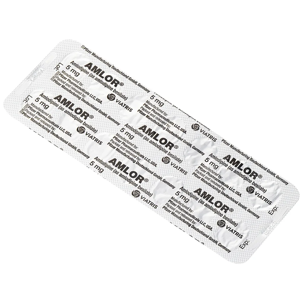 Hình ảnh Thuốc Amlor 5mg Tablets Viatris điều trị tăng huyết áp, đau thắt ngực (3 vỉ x 10 viên)