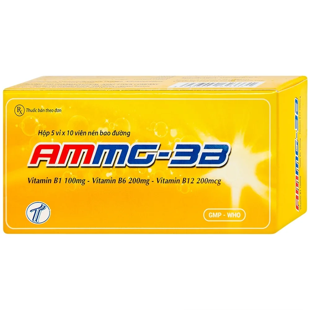 Hình ảnh Thuốc Ammg-3B Trường Thọ điều trị bệnh lý thần kinh do thiếu vitamin B1, B6, B12 (5 vỉ x 10 viên)