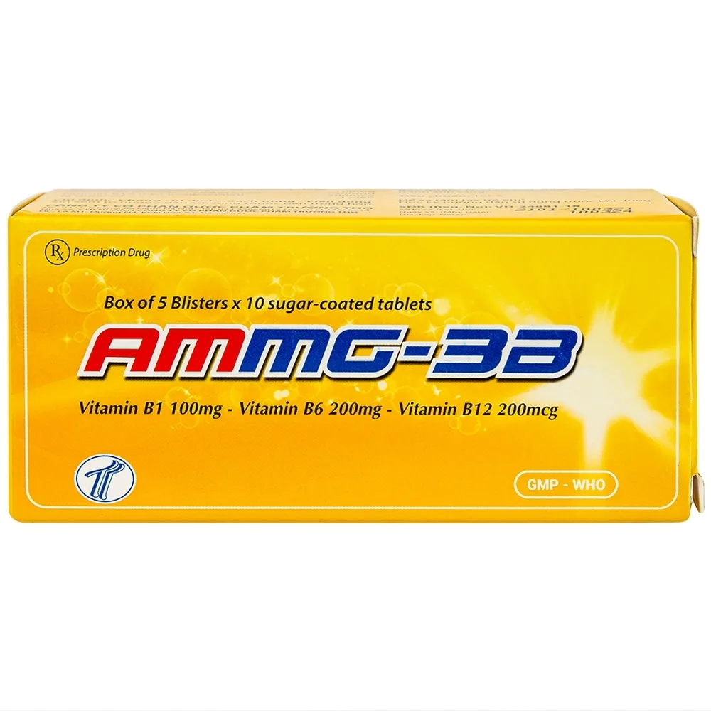 Hình ảnh Thuốc Ammg-3B Trường Thọ điều trị bệnh lý thần kinh do thiếu vitamin B1, B6, B12 (5 vỉ x 10 viên)