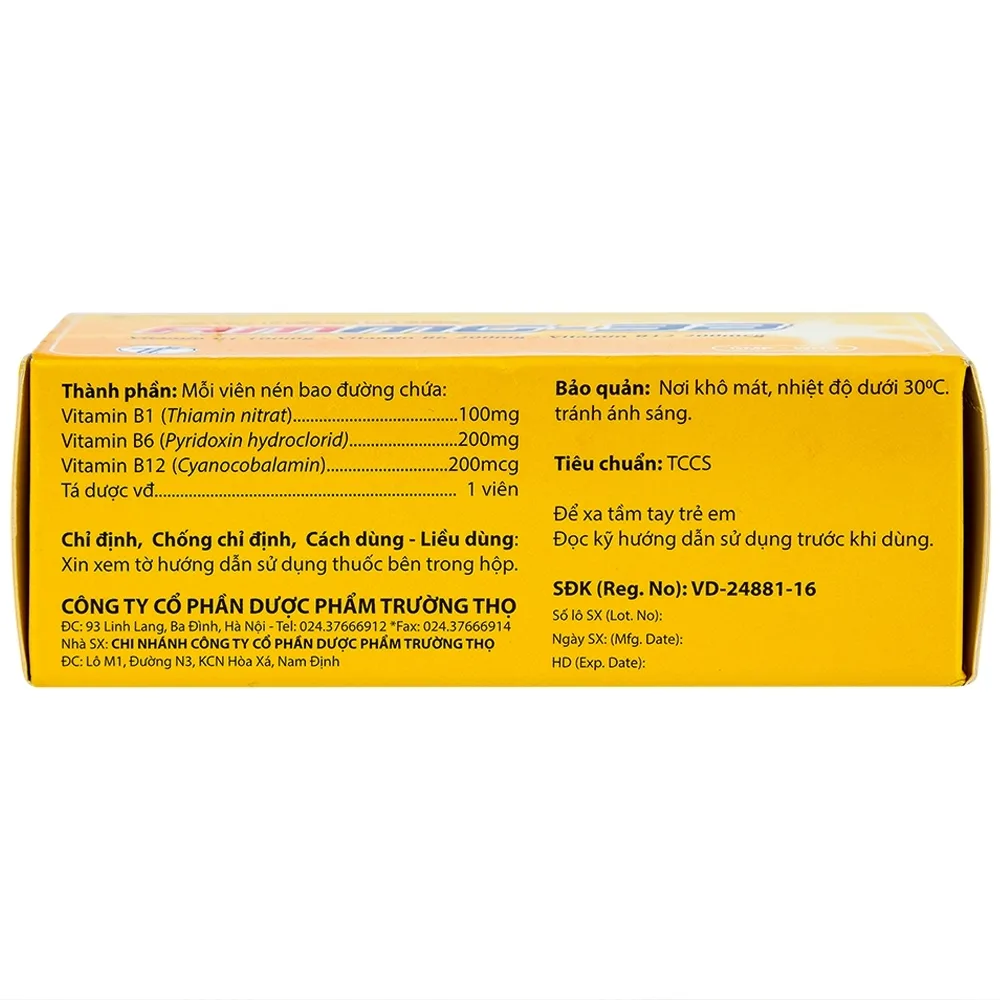 Hình ảnh Thuốc Ammg-3B Trường Thọ điều trị bệnh lý thần kinh do thiếu vitamin B1, B6, B12 (5 vỉ x 10 viên)