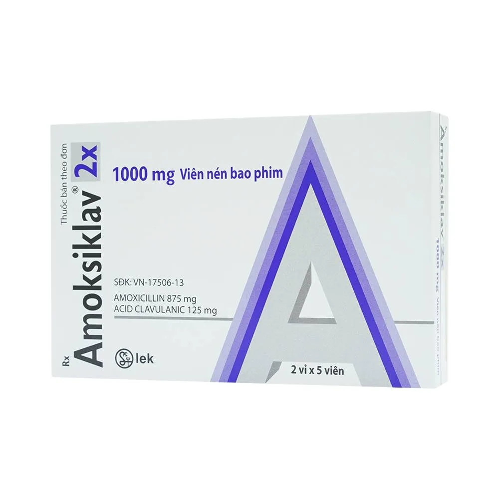 Hình ảnh Thuốc Amoksiklav 2x 1000mg Lek điều trị nhiễm khuẩn (2 vỉ x 5 viên)