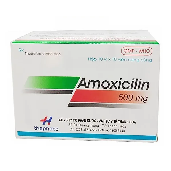 Hình ảnh Thuốc Amoxicilin 500mg Thephaco điều trị nhiễm khuẩn (10 vỉ x 10 viên)