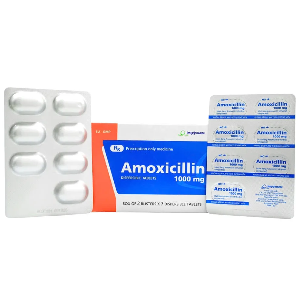 Hình ảnh Thuốc Amoxicillin 1000mg Imexpharm điều trị các nhiễm khuẩn do các vi khuẩn nhạy cảm (2 vỉ x 7 viên)