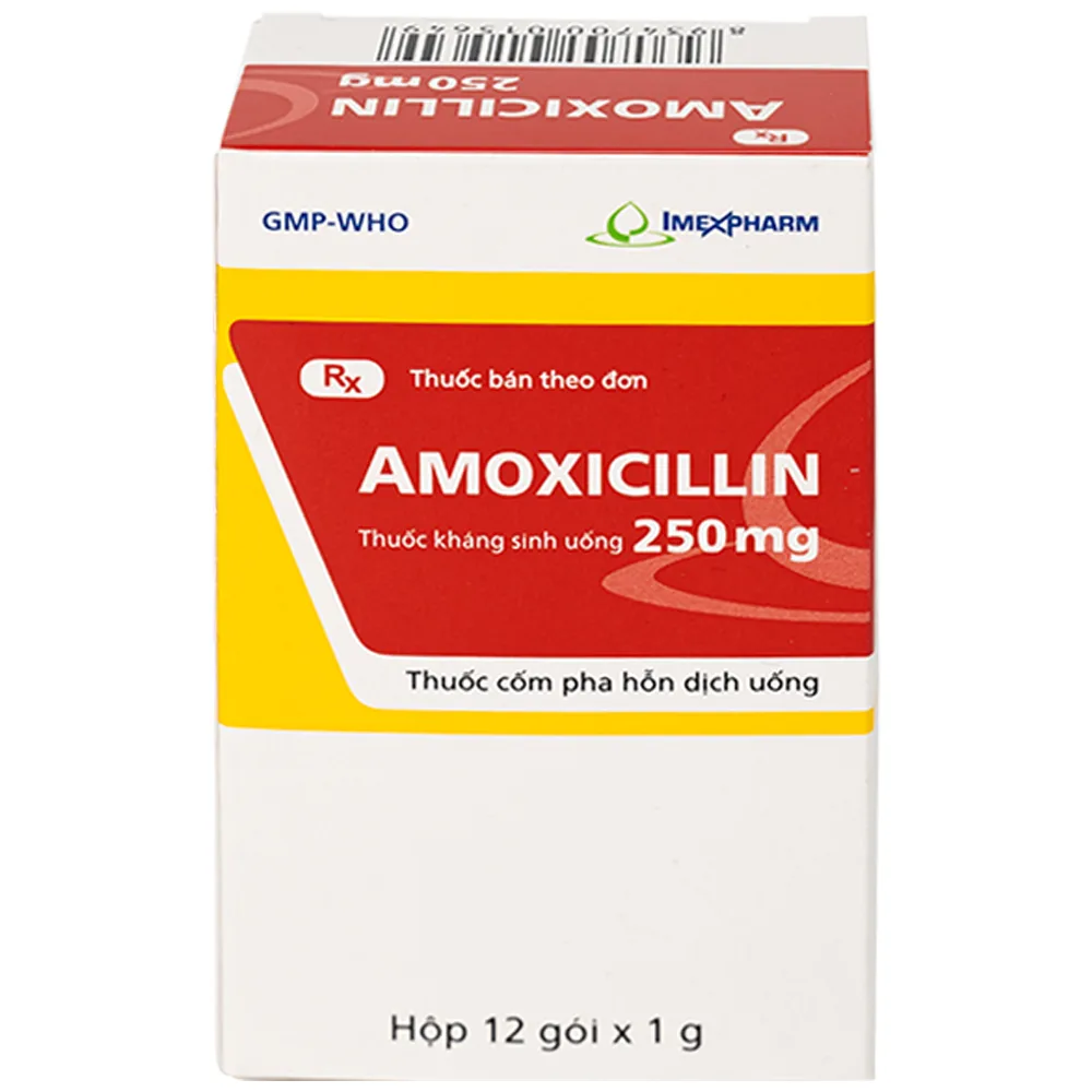 Hình ảnh Hỗn dịch uống Amoxicillin 250mg Imexpharm điều trị nhiễm khuẩn đường hô hấp, đường mật, đường tiêu hóa (12 gói)