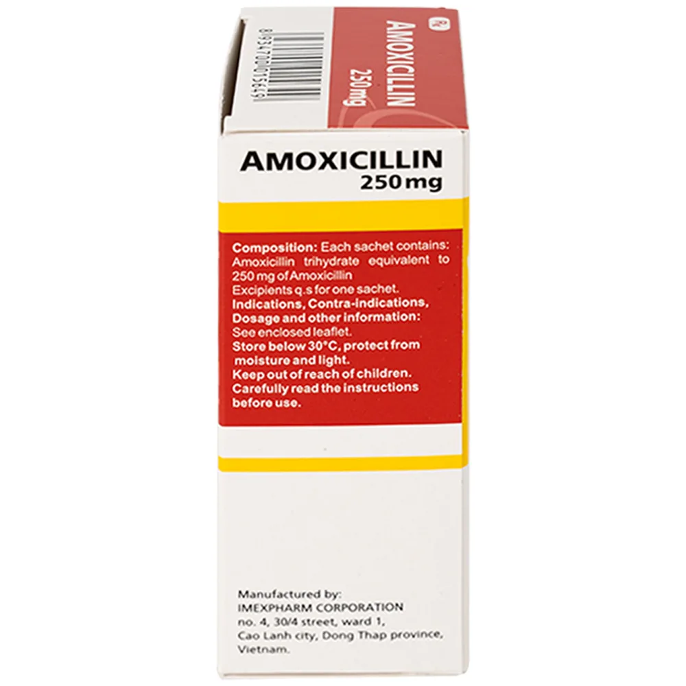 Hình ảnh Hỗn dịch uống Amoxicillin 250mg Imexpharm điều trị nhiễm khuẩn đường hô hấp, đường mật, đường tiêu hóa (12 gói)
