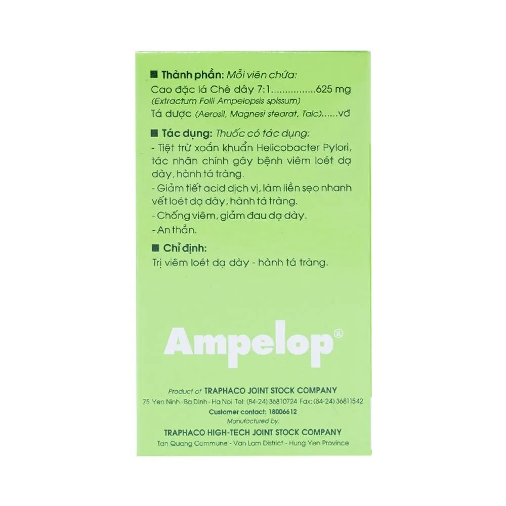 Hình ảnh Thuốc Ampelop 625mg Traphaco điều trị viêm loét dạ dày, hành tá tràng (9 vỉ x 10 viên)