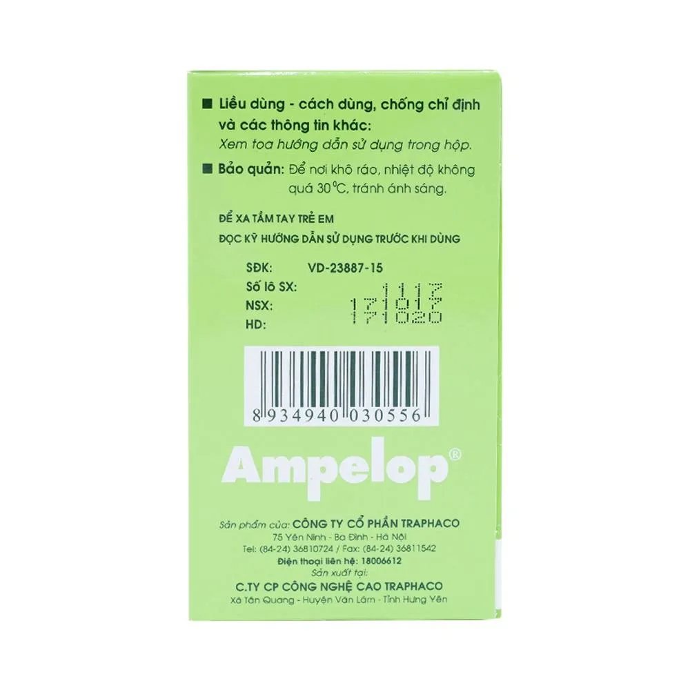 Hình ảnh Thuốc Ampelop 625mg Traphaco điều trị viêm loét dạ dày, hành tá tràng (9 vỉ x 10 viên)