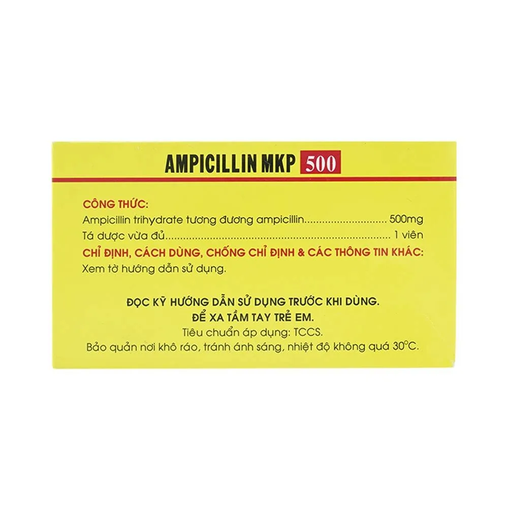 Hình ảnh Thuốc Ampicillin MKP 500 Mekophar điều trị nhiễm khuẩn (10 vỉ x 10 viên)