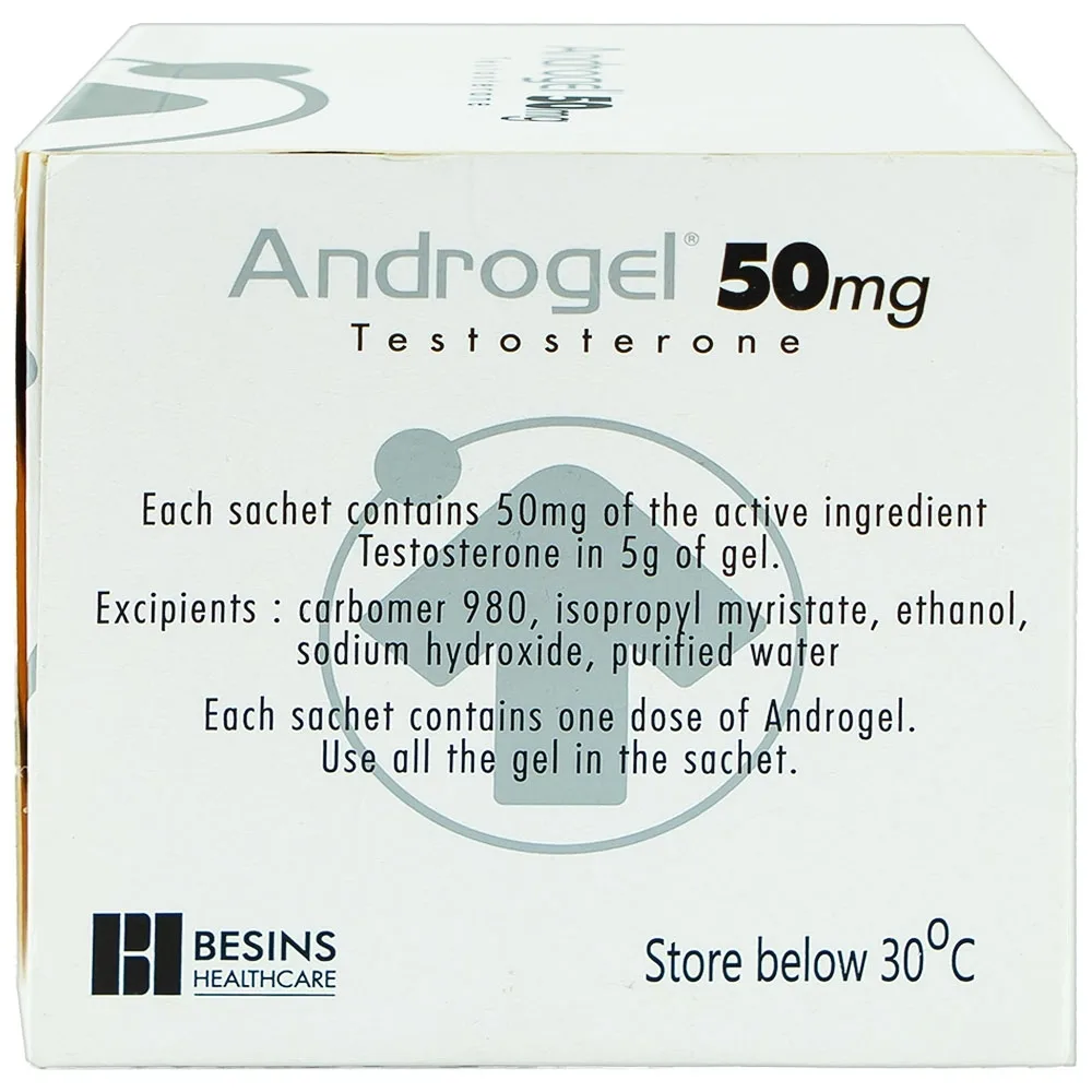 Hình ảnh Gel bôi da Androgel 50mg/5g Besins hỗ trợ điều trị thiểu năng tuyến sinh dục nam giới (30 gói x 5g)