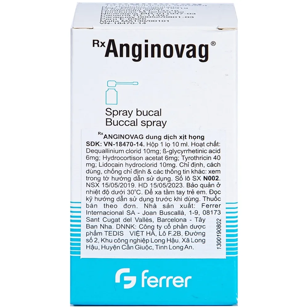Hình ảnh Dung dịch xịt họng Anginovag Ferrer hỗ trợ điều trị các bệnh lý ở miệng, họng (10ml)