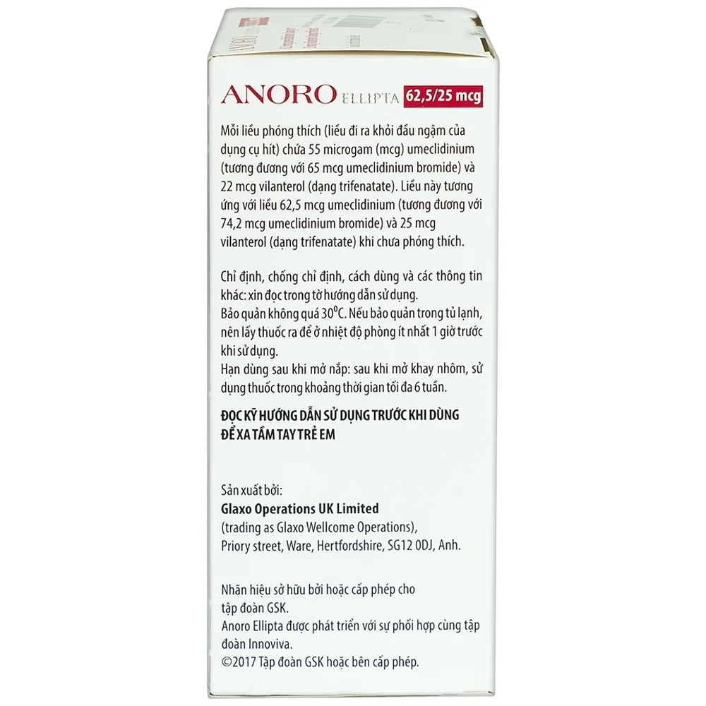 Hình ảnh Thuốc Anoro Ellipta 62.5/25mcg GSK điều trị duy trì giãn phế quản (30 liều)