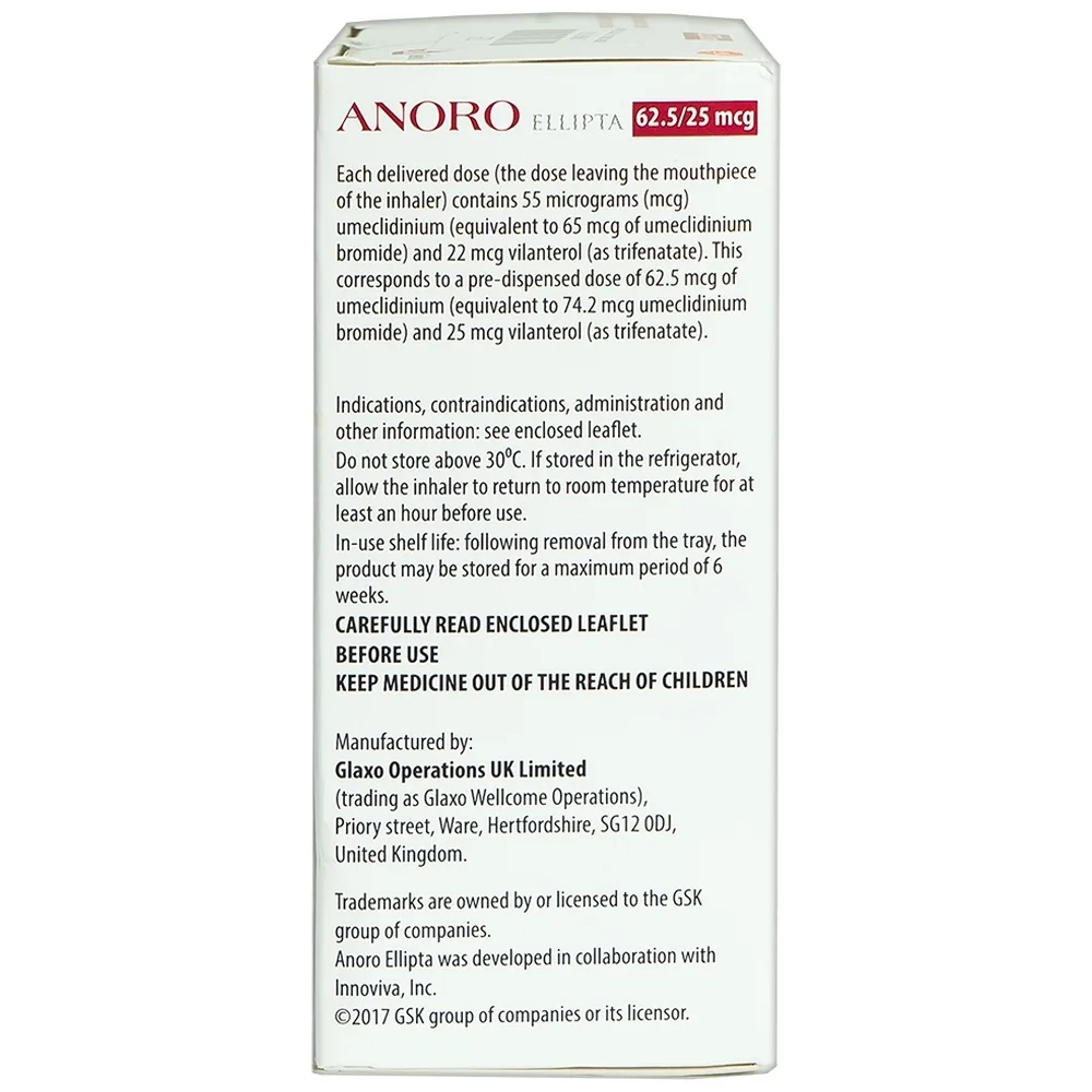 Hình ảnh Thuốc Anoro Ellipta 62.5/25mcg GSK điều trị duy trì giãn phế quản (30 liều)