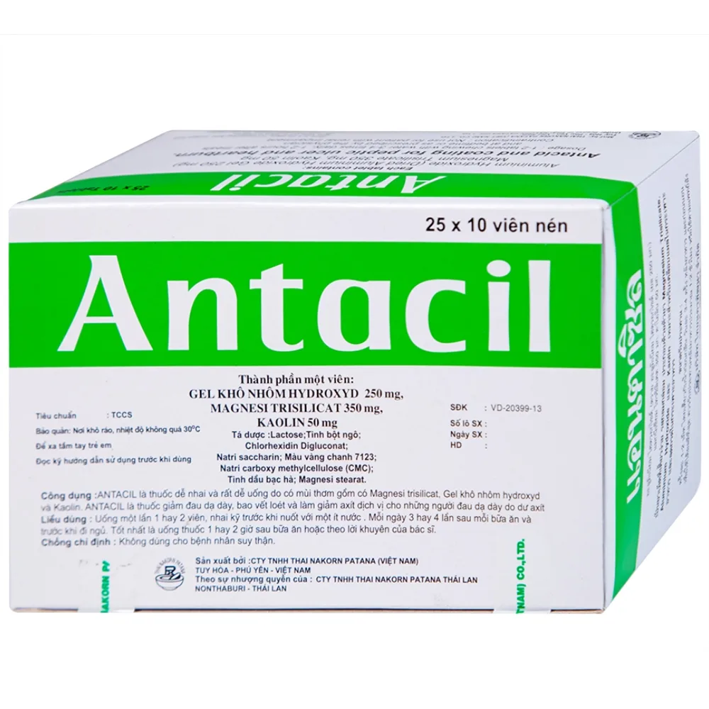 Hình ảnh Thuốc Antacil 250mg Thai Nakorn Patana điều trị bệnh loét dạ dày, tá tràng (25 vỉ x 10 viên)