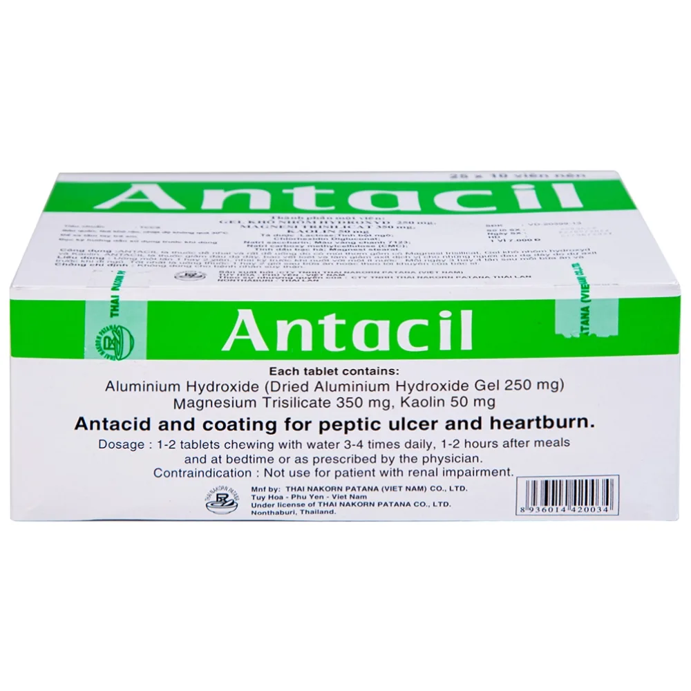 Hình ảnh Thuốc Antacil 250mg Thai Nakorn Patana điều trị bệnh loét dạ dày, tá tràng (25 vỉ x 10 viên)
