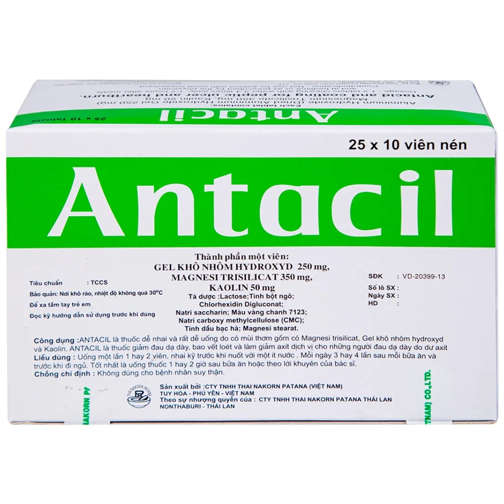 Hình ảnh Thuốc Antacil 250mg Thai Nakorn Patana điều trị bệnh loét dạ dày, tá tràng (25 vỉ x 10 viên)