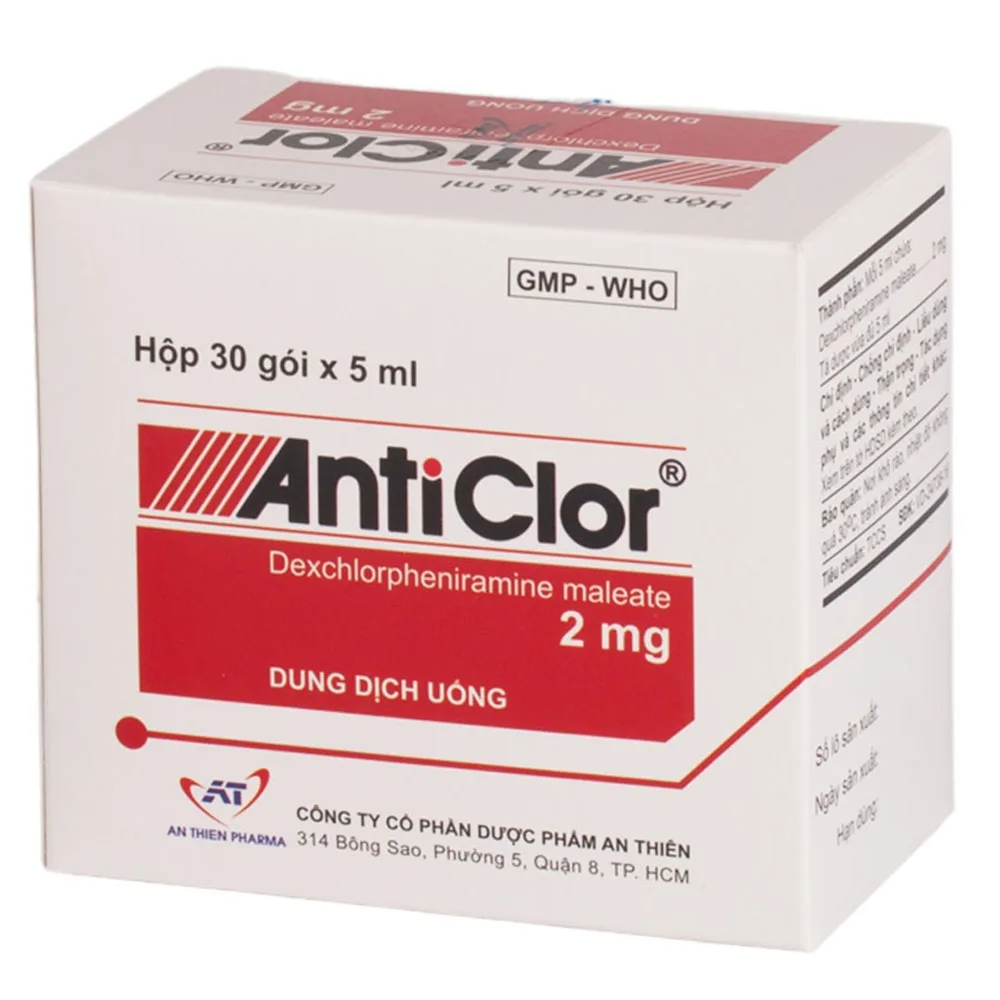 Hình ảnh Dung dịch uống AntiClor 2mg An Thiên điều trị viêm mũi, viêm kết mạc, mề đay (30 gói x 5ml)