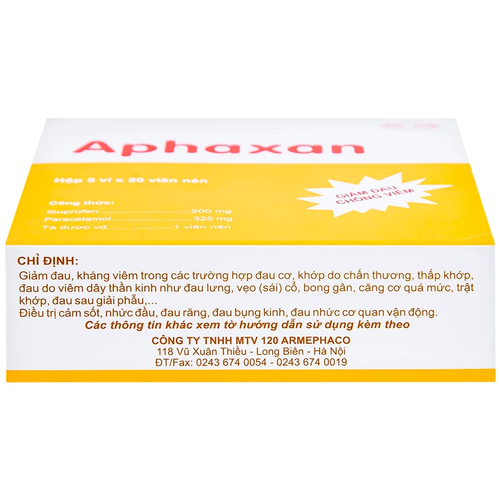 Hình ảnh Thuốc Aphaxan Armephaco giảm đau, chống viêm (5 vỉ x 20 viên)