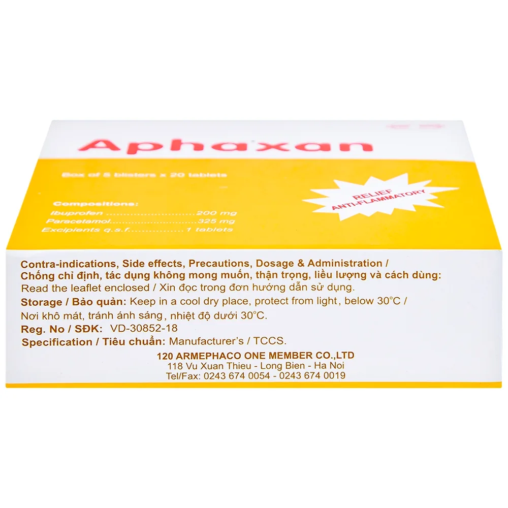 Hình ảnh Thuốc Aphaxan Armephaco giảm đau, chống viêm (5 vỉ x 20 viên)