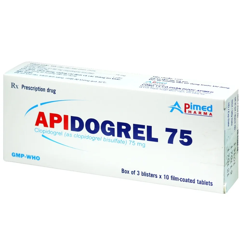 Hình ảnh Thuốc Apidogrel 75 Apimed phòng ngừa các biến cố do huyết khối động mạch (3 vỉ x 10 viên)