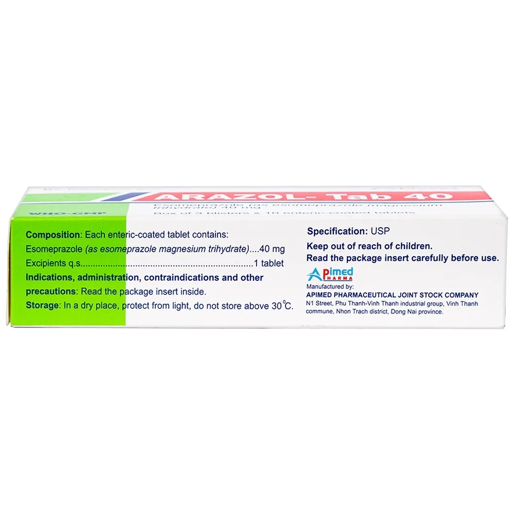 Hình ảnh Thuốc Arazol-Tab 40 Apimed điều trị bệnh trào ngược dạ dày - thực quản (3 vỉ x 10 viên)