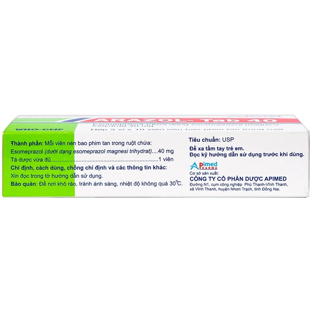 Hình ảnh Thuốc Arazol-Tab 40 Apimed điều trị bệnh trào ngược dạ dày - thực quản (3 vỉ x 10 viên)