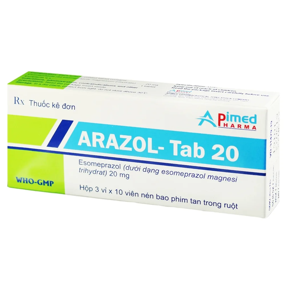 Hình ảnh Thuốc Arazol-Tab 20 Apimed điều trị trào ngược dạ dày - thực quản (3 vỉ x 10 viên)