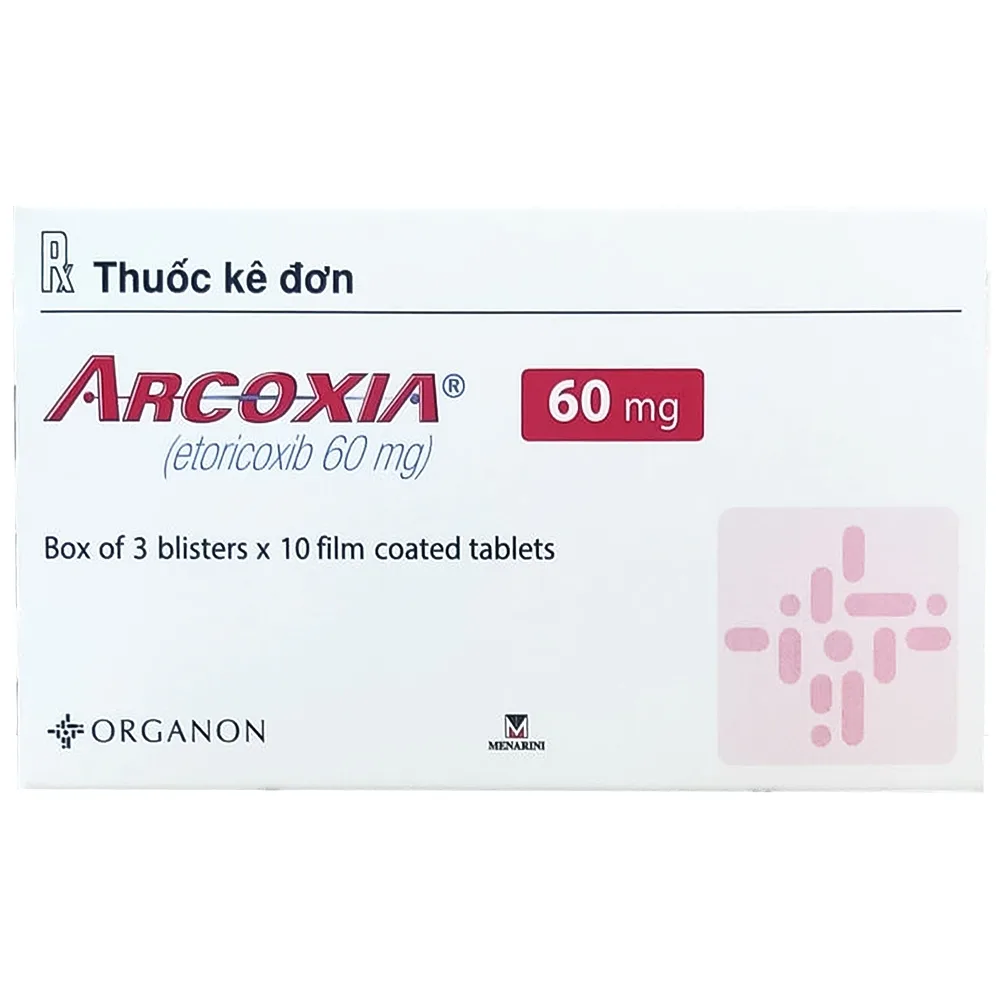 Hình ảnh Thuốc Arcoxia 60mg Organon điều trị cấp tính và mãn tính thoái hóa khớp, viêm khớp dạng thấp (3 vỉ x 10 viên)