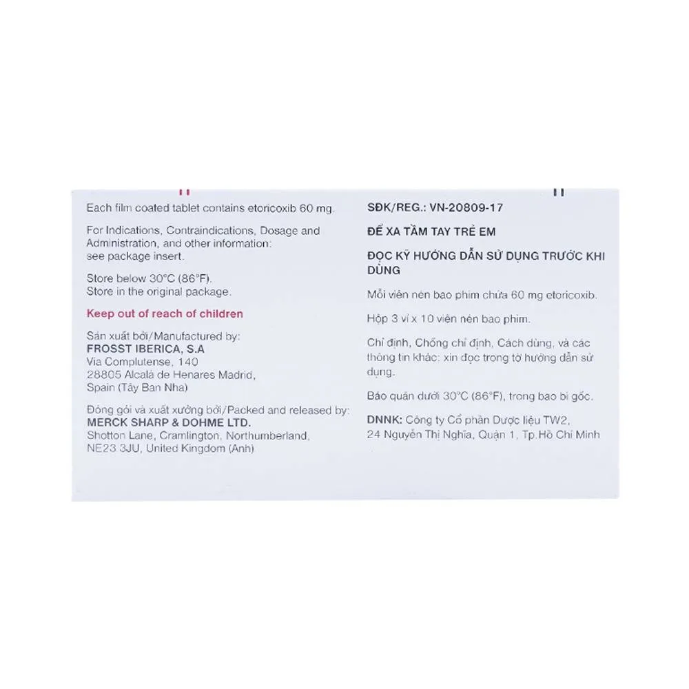 Hình ảnh Thuốc Arcoxia 60mg MSD điều trị thoái hoá khớp, viêm khớp dạng thấp (3 vỉ x 10 viên)