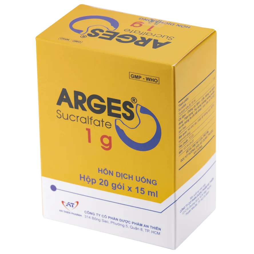 Hình ảnh Thuốc Arges Sucralfate 1g An Thiên điều trị loét dạ dày - tá tràng, viêm dạ dày cấp tính (20 gói)