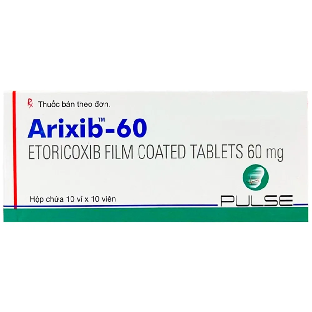 Hình ảnh Thuốc Arixib-60 Pulse điều trị triệu chứng của viêm khớp dạng thấp, viêm đốt sống dạng thấp (10 vỉ x 10 viên)