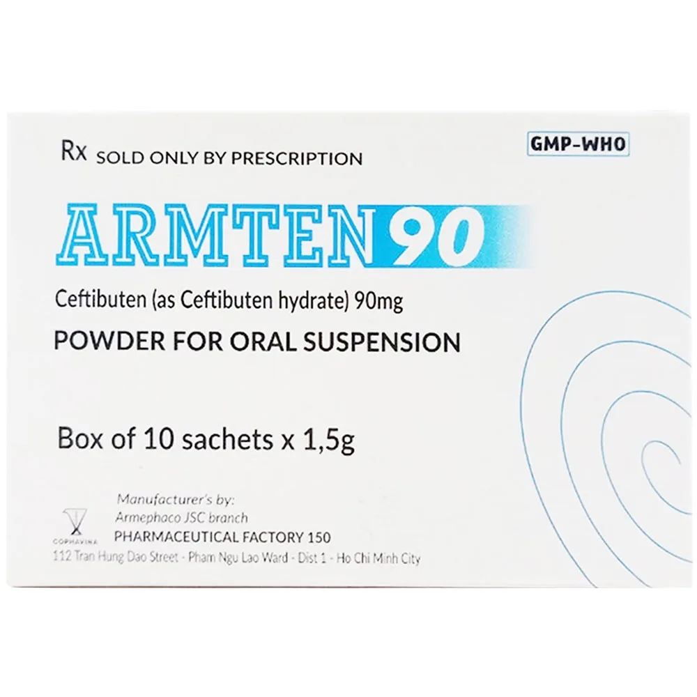 Hình ảnh Hỗn dịch uống Armten 90 Armephaco điều trị các chứng nhiễm khuẩn đường hô hấp cấp (10 gói x 1,5g)